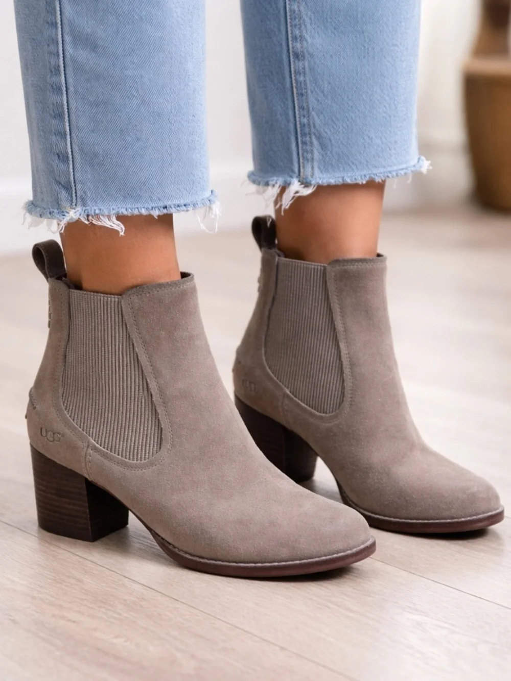 UGG Women's Taupe Suede Chelsea Booties